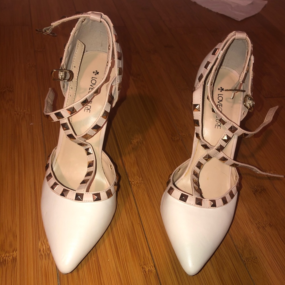 Beige studded heels